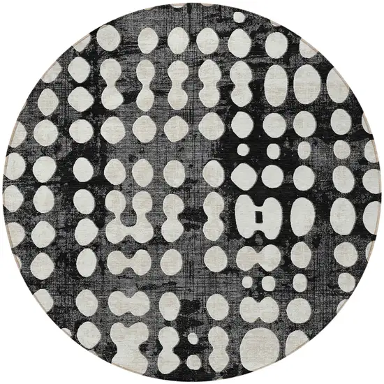 8' Black And Ivory Round Abstract Washable Indoor Outdoor Area Rug Photo 5