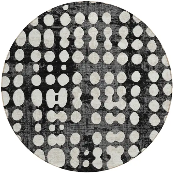 8' Black And Ivory Round Abstract Washable Indoor Outdoor Area Rug Photo 2