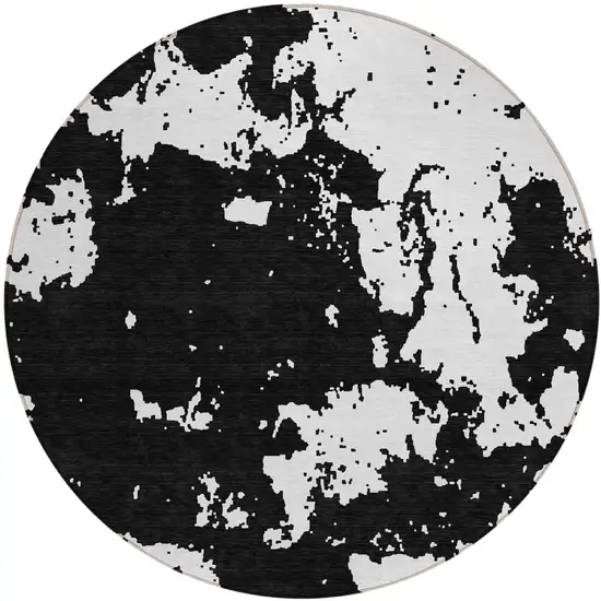 8' Black And Ivory Round Abstract Washable Indoor Outdoor Area Rug Photo 2