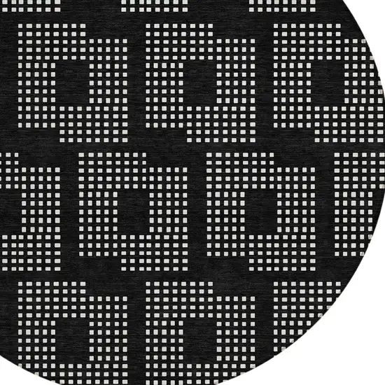 8' Black And Ivory Round Geometric Washable Indoor Outdoor Area Rug Photo 5