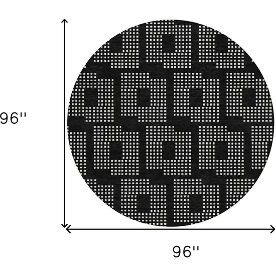 8' Black And Ivory Round Geometric Washable Indoor Outdoor Area Rug Photo 3