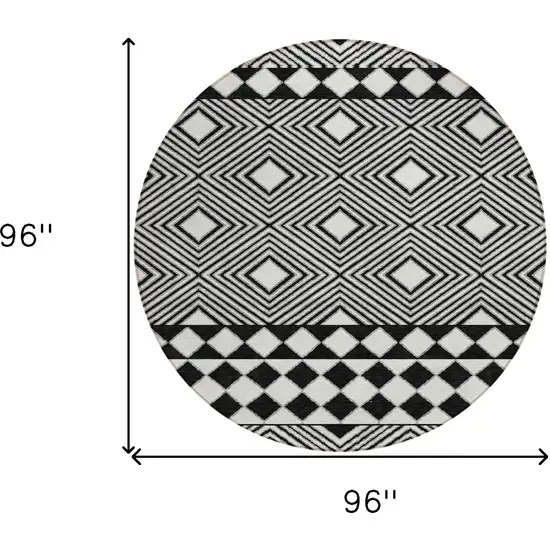 8' Black And Ivory Round Geometric Washable Indoor Outdoor Area Rug Photo 3