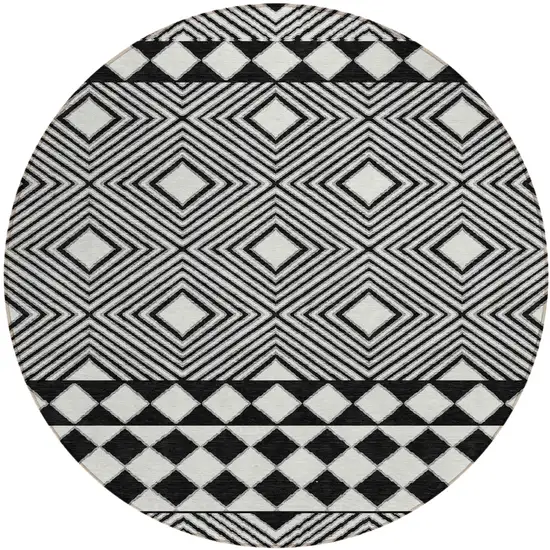 8' Black And Ivory Round Geometric Washable Indoor Outdoor Area Rug Photo 2