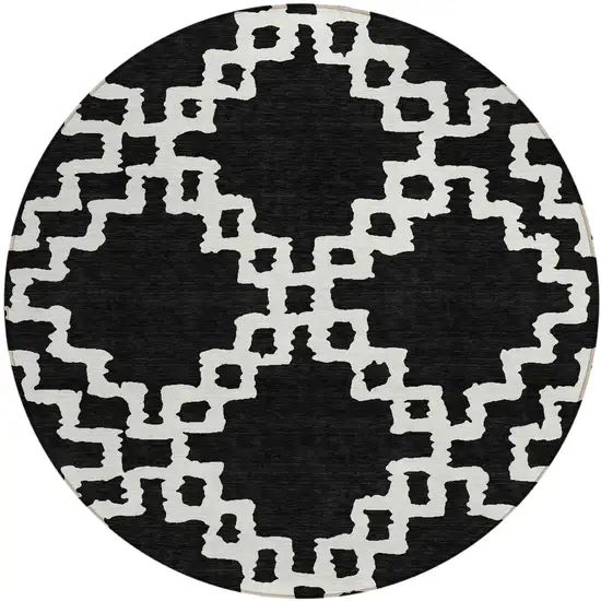 8' Black And Ivory Round Geometric Washable Indoor Outdoor Area Rug Photo 2