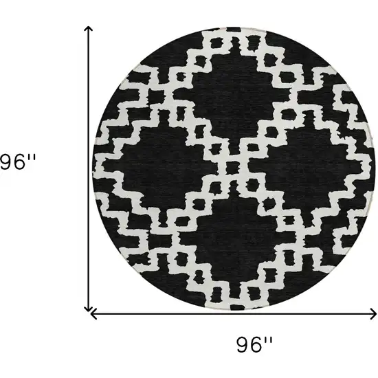 8' Black And Ivory Round Geometric Washable Indoor Outdoor Area Rug Photo 3