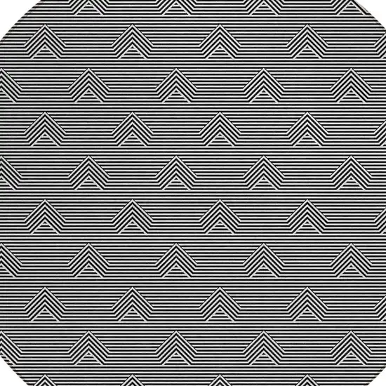 8' Black And Ivory Round Geometric Washable Indoor Outdoor Area Rug Photo 4