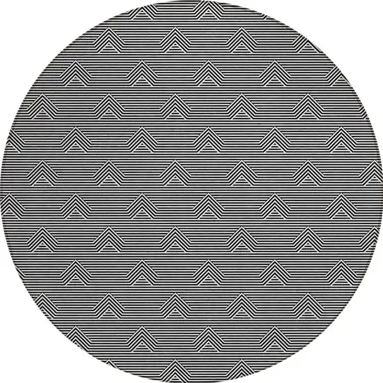 8' Black And Ivory Round Geometric Washable Indoor Outdoor Area Rug Photo 5