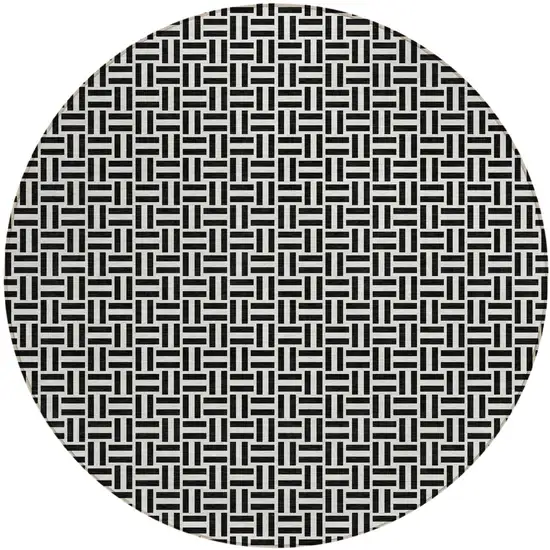 8' Black And Ivory Round Geometric Washable Indoor Outdoor Area Rug Photo 2