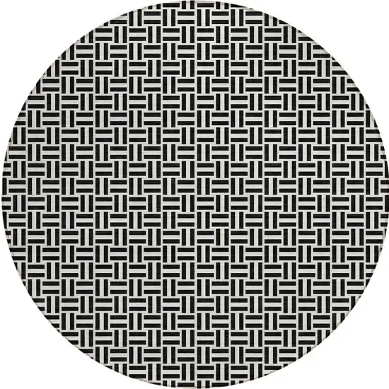 8' Black And Ivory Round Geometric Washable Indoor Outdoor Area Rug Photo 6