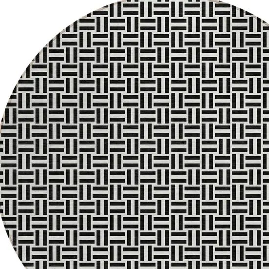 8' Black And Ivory Round Geometric Washable Indoor Outdoor Area Rug Photo 5
