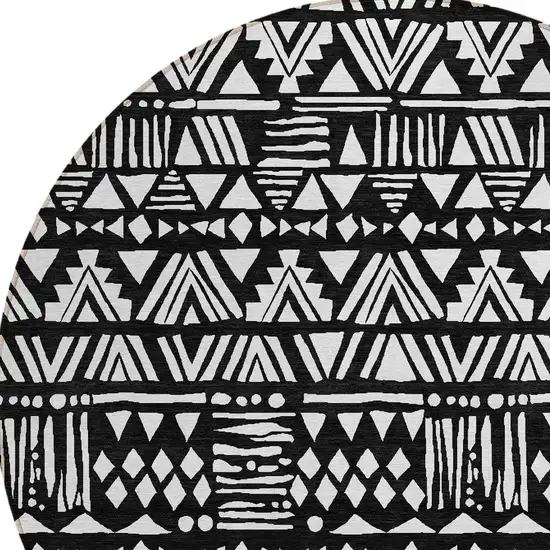 8' Black And Ivory Round Southwestern Washable Indoor Outdoor Area Rug Photo 6