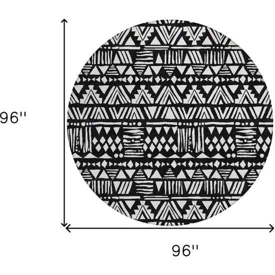 8' Black And Ivory Round Southwestern Washable Indoor Outdoor Area Rug Photo 3