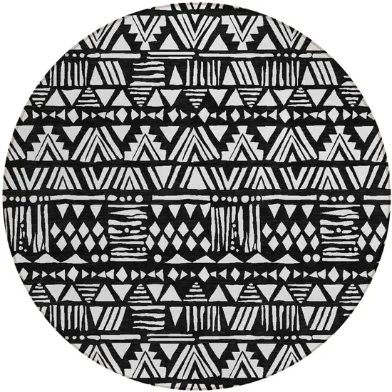 8' Black And Ivory Round Southwestern Washable Indoor Outdoor Area Rug Photo 2