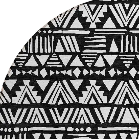 8' Black And Ivory Round Southwestern Washable Indoor Outdoor Area Rug Photo 5