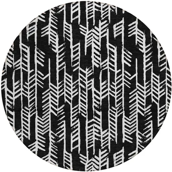 8' Black And Ivory Round Tribal Washable Indoor Outdoor Area Rug Photo 2