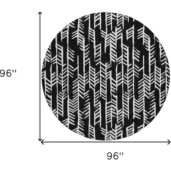 8' Black And Ivory Round Tribal Washable Indoor Outdoor Area Rug Photo 3