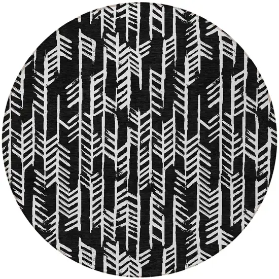 8' Black And Ivory Round Tribal Washable Indoor Outdoor Area Rug Photo 5