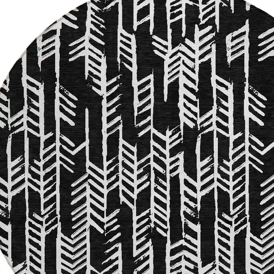 8' Black And Ivory Round Tribal Washable Indoor Outdoor Area Rug Photo 4