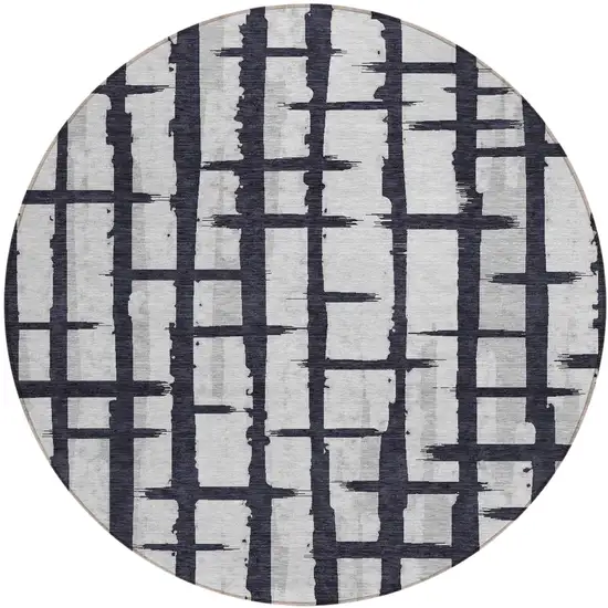 8' Black Beige And Gray Round Striped Washable Indoor Outdoor Area Rug Photo 2
