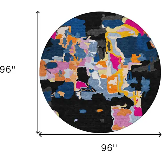 8' Black Blue And Pink Round Abstract Washable Indoor Outdoor Area Rug Photo 6