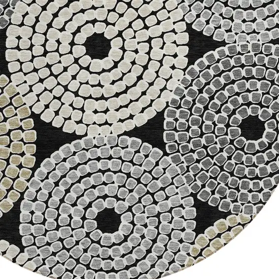 8' Black Gray And Beige Round Geometric Washable Indoor Outdoor Area Rug Photo 4