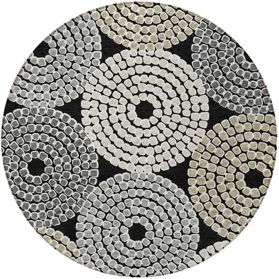 8' Black Gray And Beige Round Geometric Washable Indoor Outdoor Area Rug Photo 6