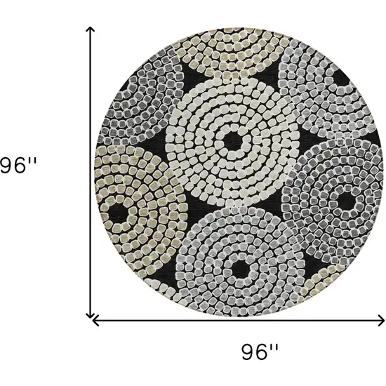 8' Black Gray And Beige Round Geometric Washable Indoor Outdoor Area Rug Photo 3