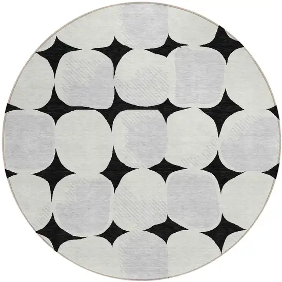 8' Black Gray And Ivory Round Abstract Washable Indoor Outdoor Area Rug Photo 2