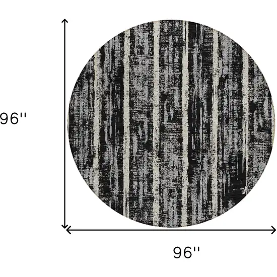 8' Black Gray And Ivory Round Striped Washable Indoor Outdoor Area Rug Photo 3