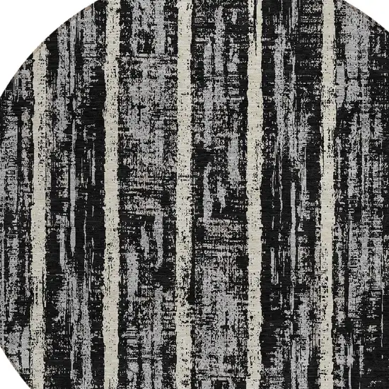 8' Black Gray And Ivory Round Striped Washable Indoor Outdoor Area Rug Photo 4