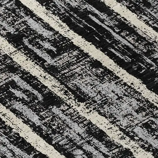 8' Black Gray And Ivory Round Striped Washable Indoor Outdoor Area Rug Photo 8