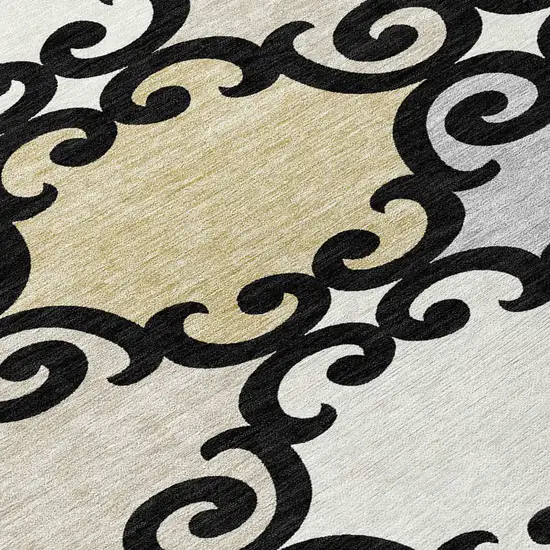 8' Black Gray And Ivory Round Trellis Washable Indoor Outdoor Area Rug Photo 7