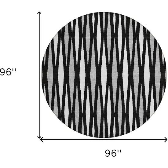8' Black Ivory And Gray Round Geometric Washable Indoor Outdoor Area Rug Photo 3