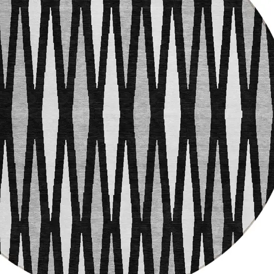 8' Black Ivory And Gray Round Geometric Washable Indoor Outdoor Area Rug Photo 4