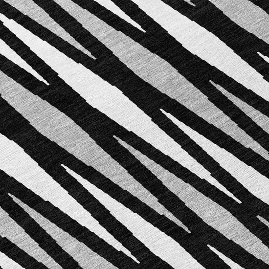 8' Black Ivory And Gray Round Geometric Washable Indoor Outdoor Area Rug Photo 8