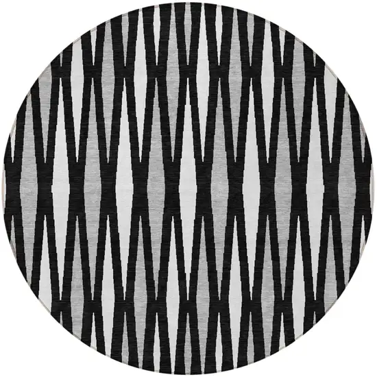 8' Black Ivory And Gray Round Geometric Washable Indoor Outdoor Area Rug Photo 5