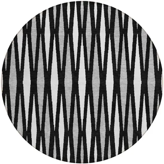 8' Black Ivory And Gray Round Geometric Washable Indoor Outdoor Area Rug Photo 2