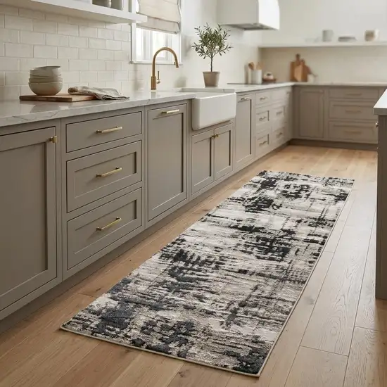 8' Black Gray And White Abstract Runner Rug Photo 1