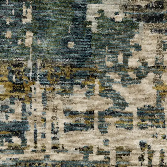 8' Blue And Gold Abstract Runner Rug With Fringe Photo 9