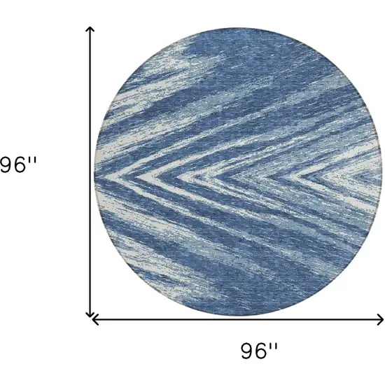 8' Blue And Ivory Round Abstract Washable Indoor Outdoor Area Rug Photo 3
