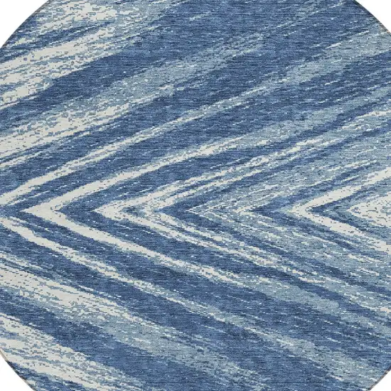 8' Blue And Ivory Round Abstract Washable Indoor Outdoor Area Rug Photo 4