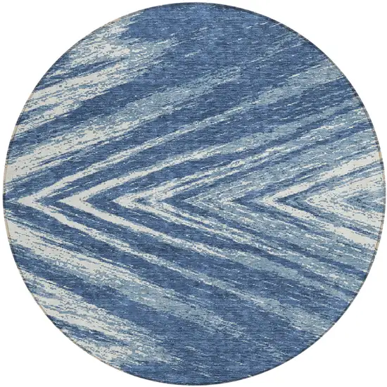 8' Blue And Ivory Round Abstract Washable Indoor Outdoor Area Rug Photo 2
