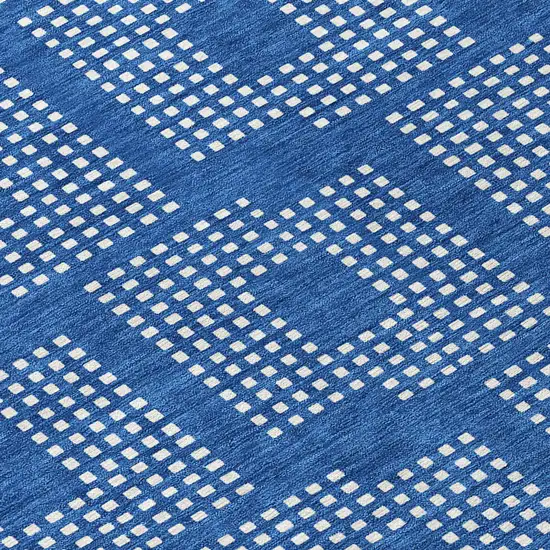 8' Blue And Ivory Round Geometric Washable Indoor Outdoor Area Rug Photo 8