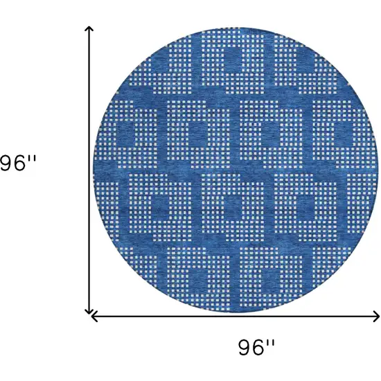8' Blue And Ivory Round Geometric Washable Indoor Outdoor Area Rug Photo 3