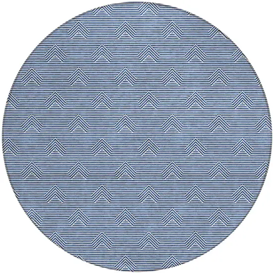 8' Blue And Ivory Round Geometric Washable Indoor Outdoor Area Rug Photo 2
