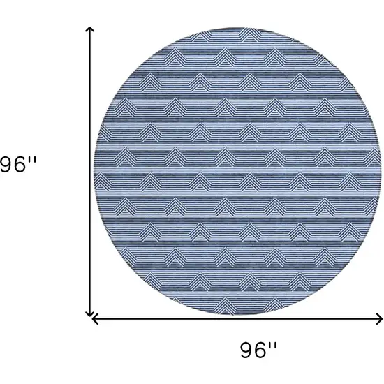 8' Blue And Ivory Round Geometric Washable Indoor Outdoor Area Rug Photo 3