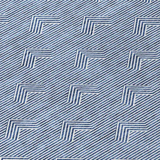 8' Blue And Ivory Round Geometric Washable Indoor Outdoor Area Rug Photo 8