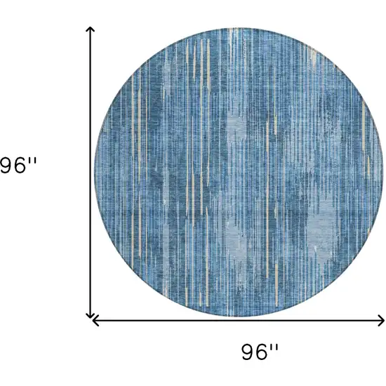 8' Blue And Ivory Round Striped Washable Indoor Outdoor Area Rug Photo 3