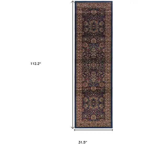9' Blue And Red Oriental Runner Rug Photo 3