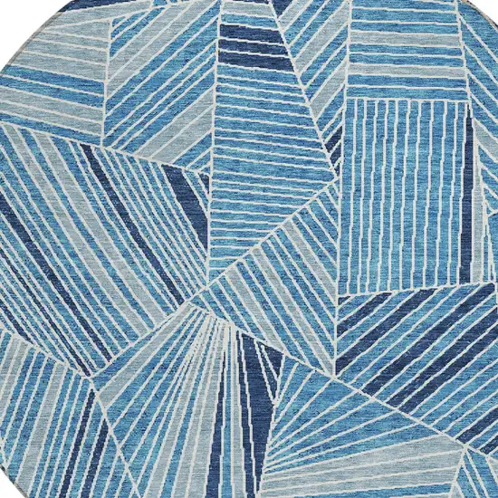 8' Blue And Teal Blue Round Geometric Washable Indoor Outdoor Area Rug Photo 5